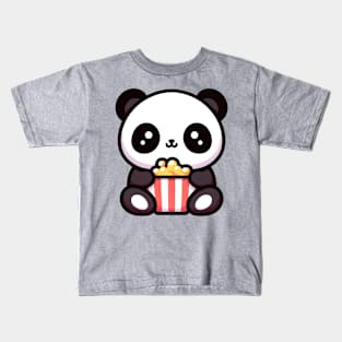 Cute kawaii panda eats popcorn Kids T-Shirt